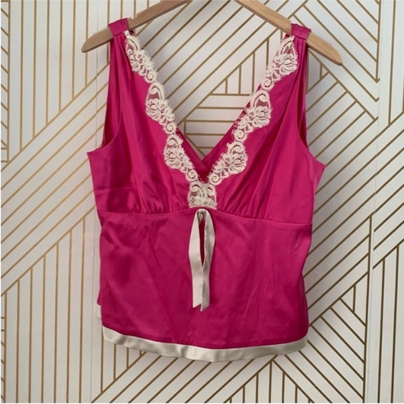 Polo Jean Company Ralph Lauren silk lace trim sleeveless top plunging neck L - Picture 4 of 11